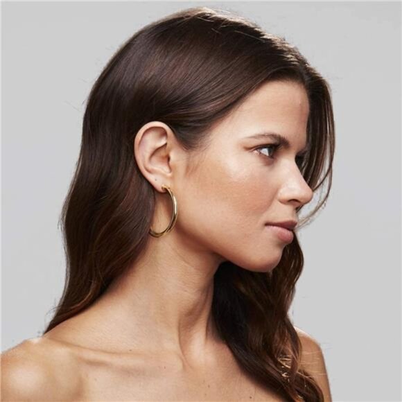 14K Gold Plated Lightweight Chunky OpenHoops for Women|Trendy Gold Hoop Earrings - Picture 5 of 7